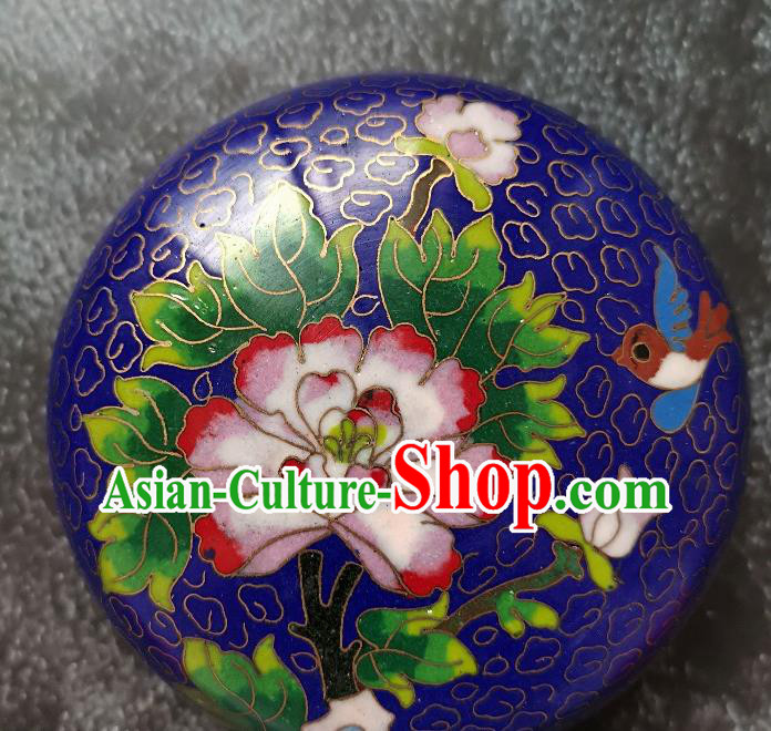 Chinese Traditional Cloisonne Peony Pattern Rouge Box Handmade Brass Craft Enamel Royalblue Inkpad Box Accessories