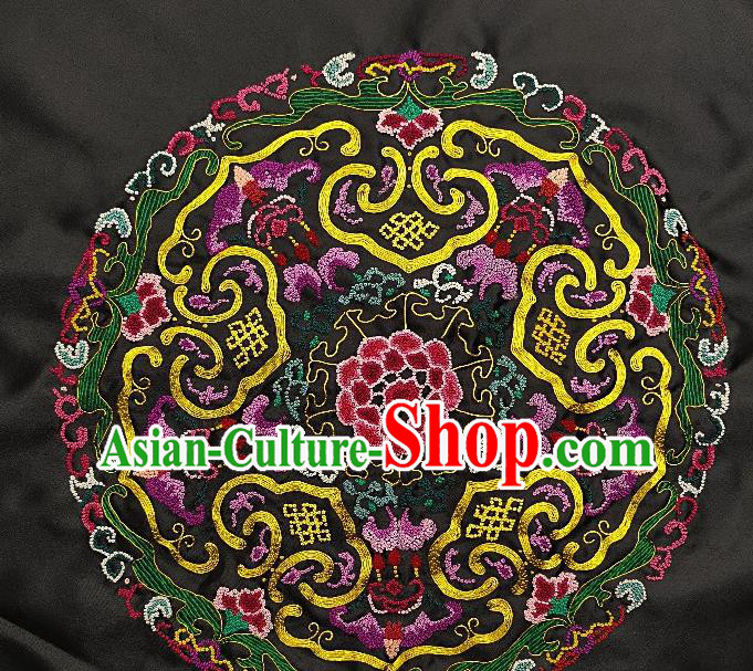 Traditional Chinese Embroidered Purple Bats Fabric Hand Embroidering Dress Round Applique Embroidery Silk Patches Accessories