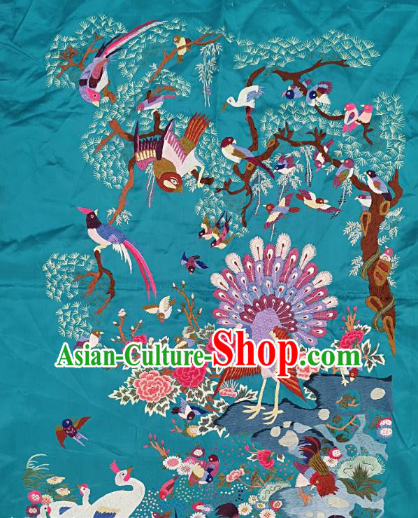 Traditional Chinese Embroidered Birds Peacock Green Silk Fabric Patches Handmade Embroidery Craft Accessories Embroidering Dress Applique