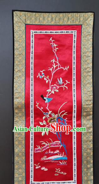 Chinese National Embroidered Peach Blossom Paintings Traditional Handmade Embroidery Decorative Red Silk Picture Craft