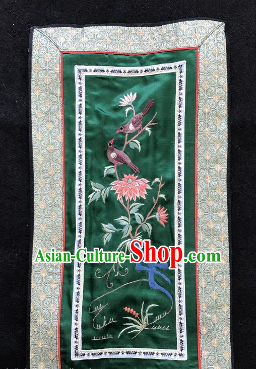 Chinese National Embroidered Chrysanthemum Bird Paintings Traditional Handmade Embroidery Decorative Green Silk Picture Craft