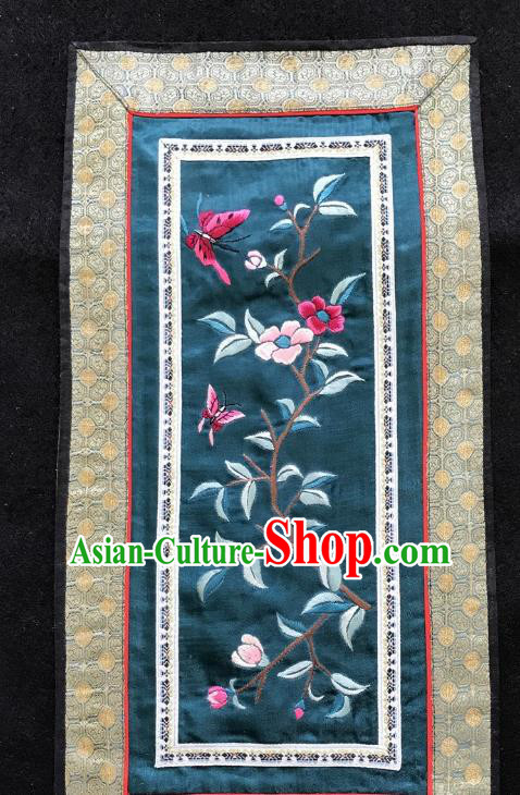 Chinese National Embroidered Butterfly Flowers Paintings Traditional Handmade Embroidery Decorative Navy Silk Picture Craft