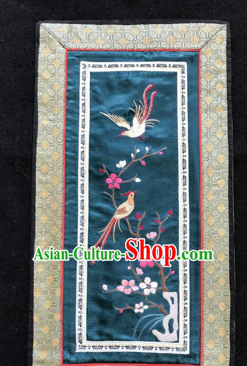 Chinese National Embroidered Plum Flowers Paintings Traditional Handmade Embroidery Decorative Navy Silk Picture Craft