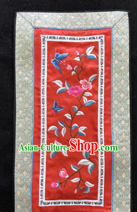 Chinese National Embroidered Peach Blossom Paintings Traditional Handmade Embroidery Decorative Red Silk Picture Craft