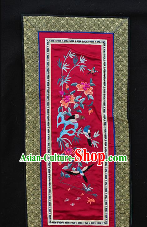 Chinese National Embroidered Flower Bird Wine Red Silk Painting Traditional Handmade Embroidery Craft Embroidering Decorative Wall Picture