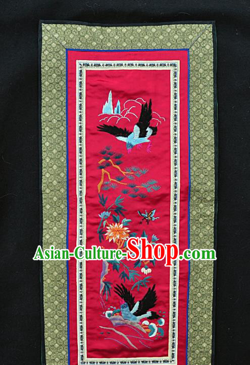 Chinese National Embroidered Eagle Pine Red Silk Painting Traditional Handmade Embroidery Craft Embroidering Decorative Wall Picture