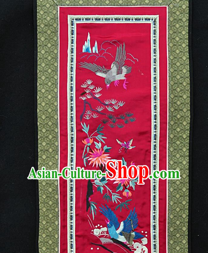 Chinese National Embroidered Grey Eagle Pine Red Silk Painting Traditional Handmade Embroidery Craft Embroidering Decorative Wall Picture