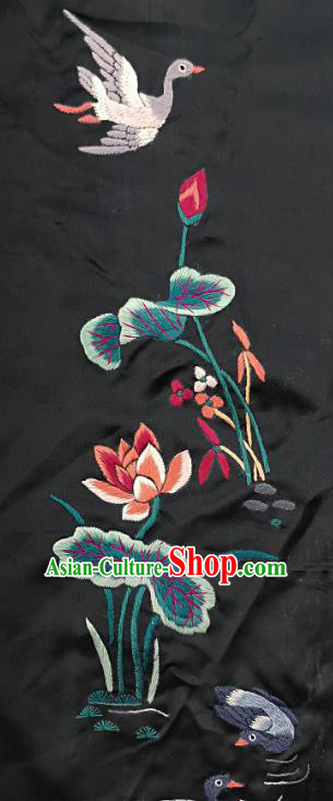 Chinese National Embroidered Swan Lotus Black Silk Painting Traditional Handmade Embroidery Craft Embroidering Decorative Wall Picture