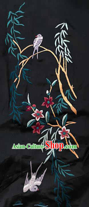 Chinese National Embroidered Willow Swallow Black Silk Painting Traditional Handmade Embroidery Craft Embroidering Decorative Wall Picture