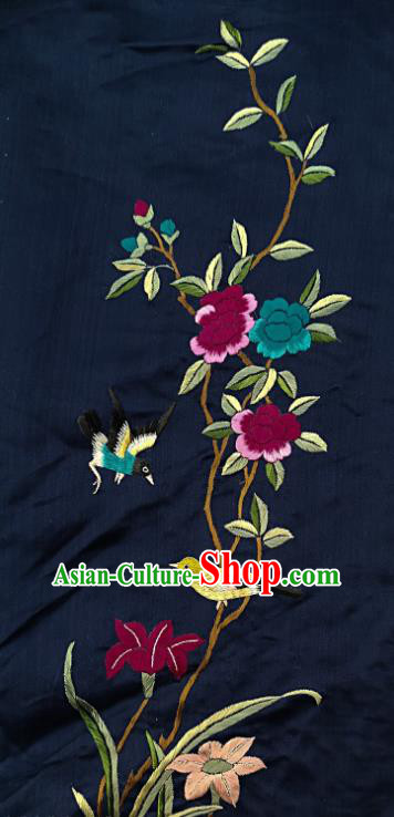 Chinese National Embroidered Green Bird Peony Silk Painting Traditional Handmade Embroidery Craft Embroidering Decorative Wall Picture