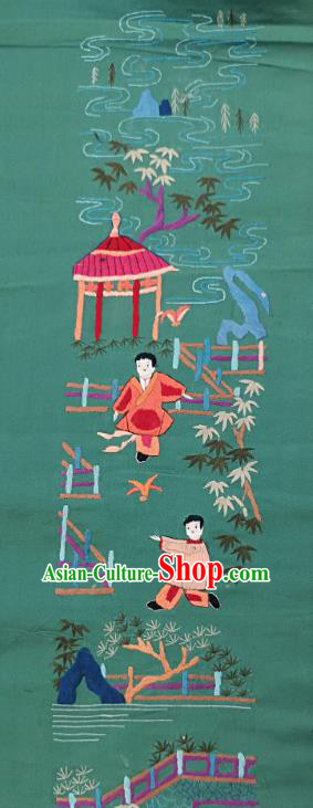 Traditional Chinese Embroidered Boys Green Silk Patches Handmade Embroidering Dress Applique Embroidery Fabric Accessories