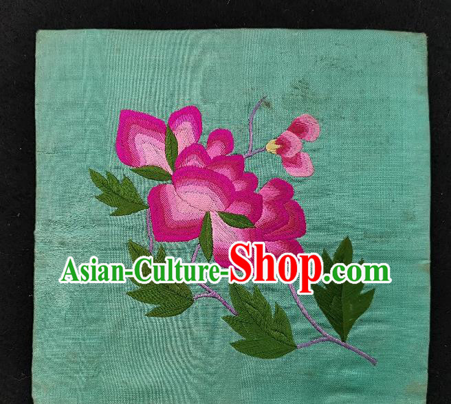 Traditional Chinese Embroidered Lotus Green Silk Patches Handmade Embroidery Fabric Accessories Embroidering Dress Applique