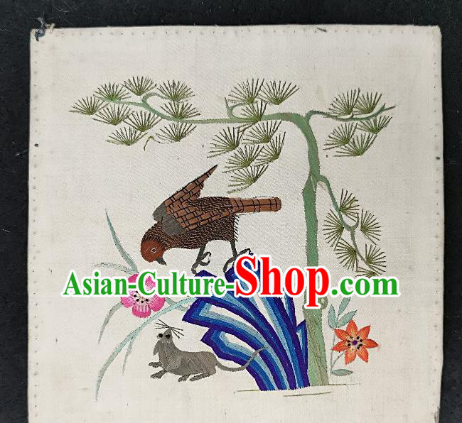 Traditional Chinese Embroidered Pine Eagle Silk Patches Handmade Embroidery Fabric Accessories Embroidering Dress Applique