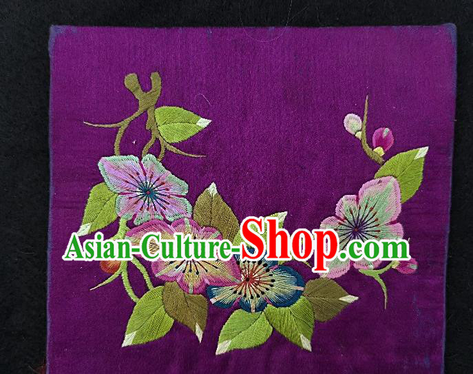 Traditional Chinese Embroidered Peach Flowers Purple Silk Patches Handmade Embroidery Fabric Accessories Embroidering Dress Applique