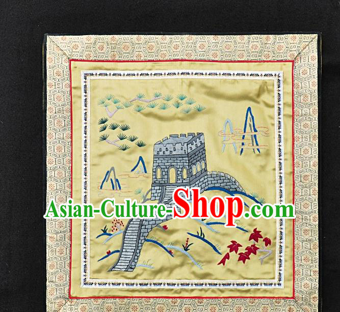 Traditional Chinese Embroidered The Great Wall Yellow Silk Plate Mat Handmade Embroidering Dress Applique Embroidery Fabric Patches Accessories