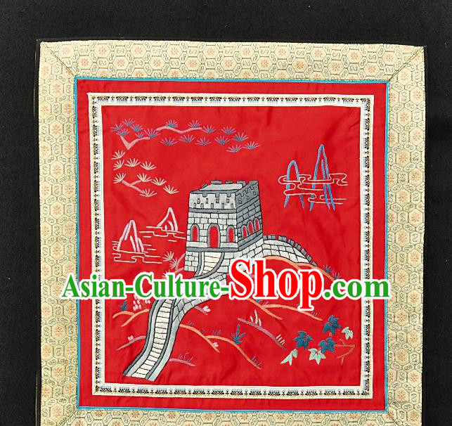 Traditional Chinese Embroidered The Great Wall Red Silk Plate Mat Handmade Embroidering Dress Applique Embroidery Fabric Patches Accessories