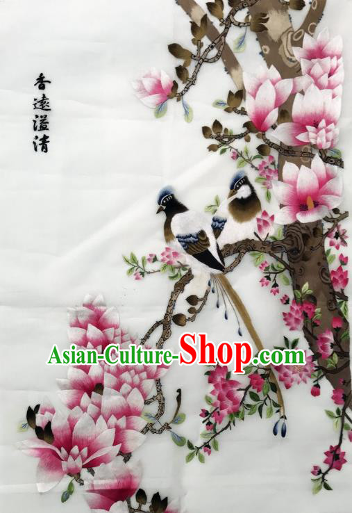 Traditional Chinese Embroidered Pink Magnolia Birds Fabric Hand Embroidering Dress Applique Embroidery Silk Patches Accessories