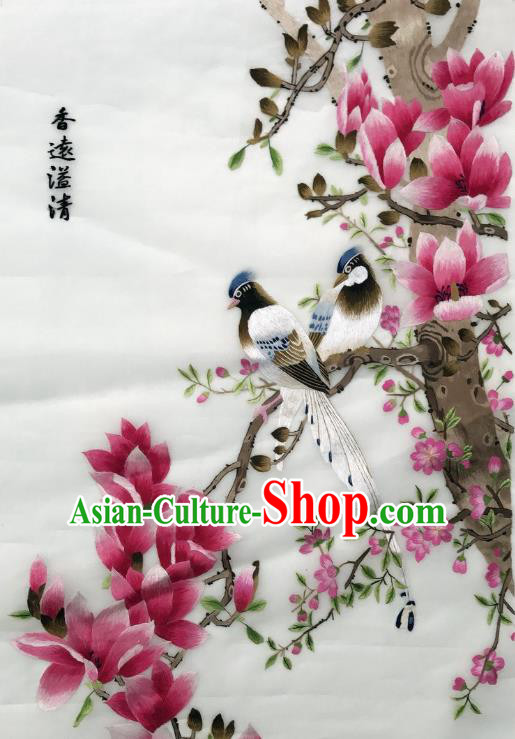 Traditional Chinese Embroidered Birds Red Magnolia Fabric Hand Embroidering Dress Applique Embroidery Silk Patches Accessories