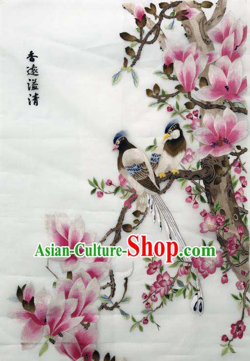 Traditional Chinese Embroidered Birds Pink Magnolia Fabric Hand Embroidering Dress Applique Embroidery Silk Patches Accessories