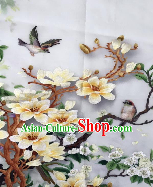 Traditional Chinese Embroidered Yellow Magnolia Fabric Hand Embroidering Dress Applique Embroidery Silk Patches Accessories