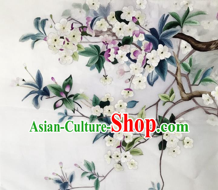 Traditional Chinese Embroidered Pear Flowers Fabric Hand Embroidering Dress Applique Embroidery Silk Patches Accessories