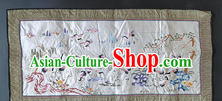 Chinese National Embroidered Cranes White Silk Paintings Traditional Handmade Embroidery Craft Decorative Wall Picture