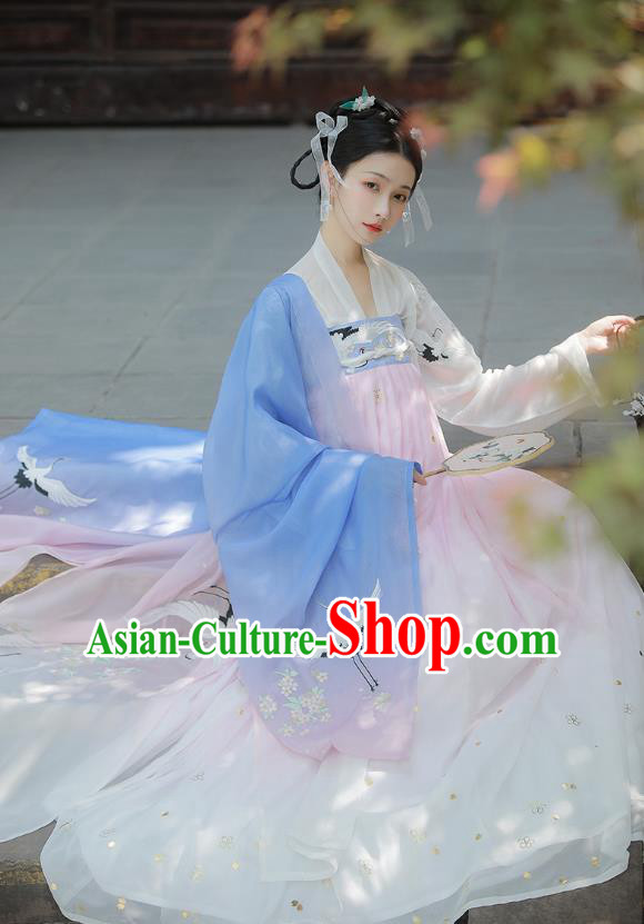 Chinese Tang Dynasty Noble Consort Costumes Traditional Ancient Goddess Hanfu Garment Blue Cloak Blouse and Dress Full Set