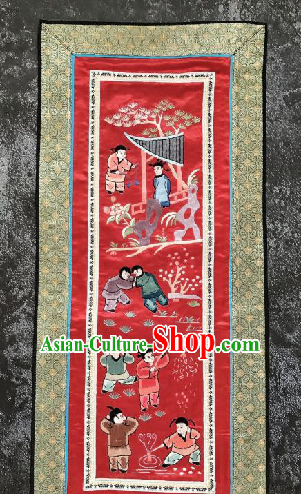 Chinese National Embroidered Character Paintings Traditional Handmade Embroidery Decorative Red Silk Picture Craft
