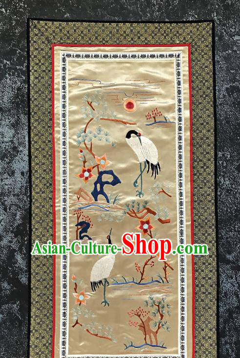 Chinese National Embroidered Pine Cranes Champagne Silk Paintings Traditional Handmade Embroidery Decorative Picture Craft