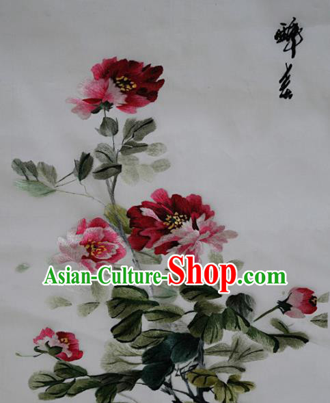 Traditional Chinese Embroidered Red Peony Fabric Hand Embroidering Dress Applique Embroidery Veil Patches Accessories