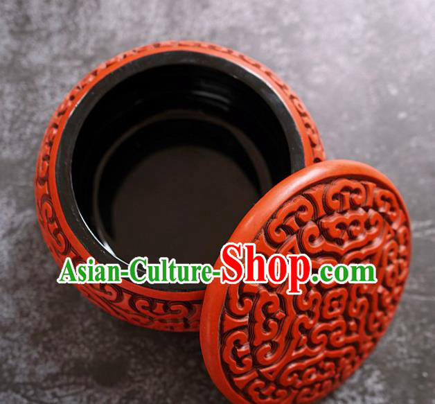 Chinese Traditional Carved Lacquerware Inkpad Box Accessories Handmade Red Lacquer Rouge Box Craft