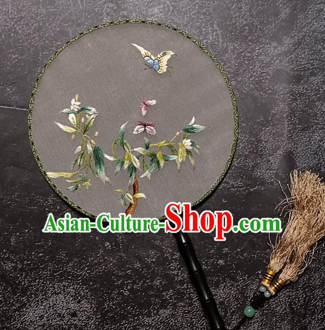 Chinese Traditional Silk Palace Fans Handmade Embroidered Round Fan Embroidery Flower Bird Craft