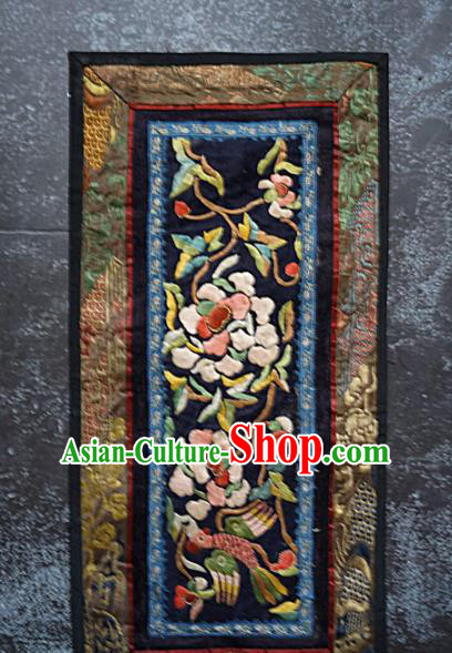 Chinese National Embroidered Flowers Bird Black Silk Paintings Traditional Handmade Embroidery Decorative Picture Craft