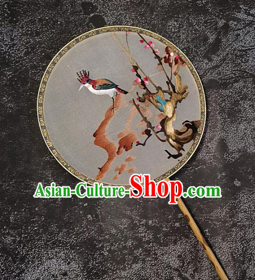 Chinese Traditional Embroidery Flower Bird Palace Fans Handmade Embroidered Mottled Bamboo Round Fan Silk Craft