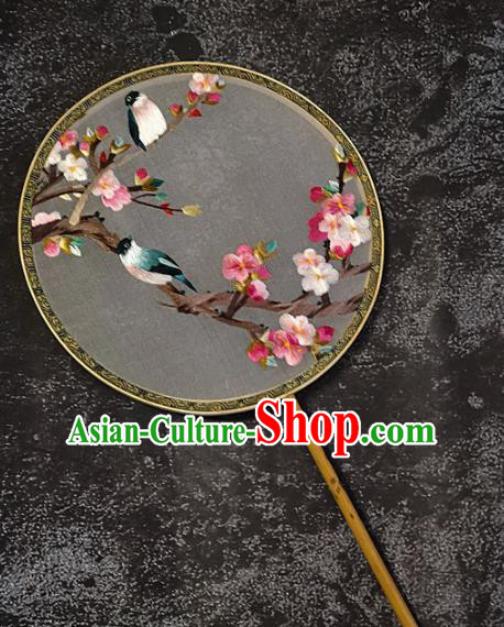 Chinese Traditional Embroidery Begonia Birds Palace Fans Handmade Mottled Bamboo Round Fan Embroidered Silk Craft