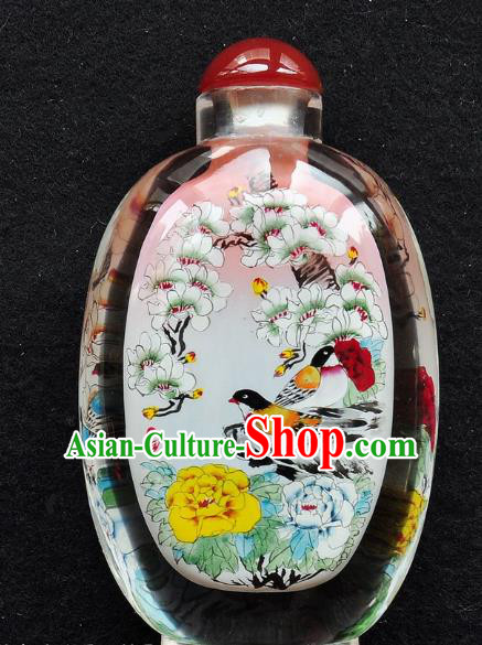 Chinese Handmade Snuff Bottle Traditional Inside Painting Magnolia Bird Peony Snuff Bottles Artware