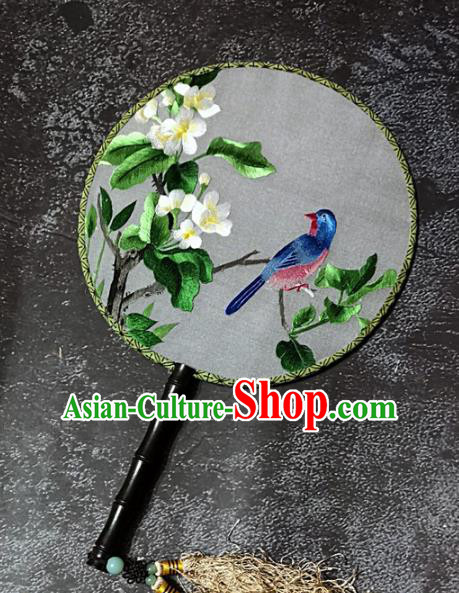 Chinese Traditional Embroidery Palace Fans Handmade Round Fan Embroidered Flower Bird Silk Fan Craft