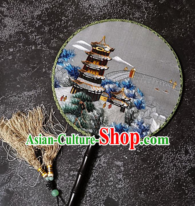 Chinese Traditional Palace Fans Handmade Embroidery Round Fan Double Sizes Embroidered Silk Fan Craft