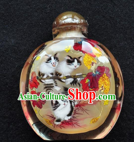 Chinese Handmade Snuff Bottle Traditional Inside Painting Cats Yellow Snuff Bottles Artware