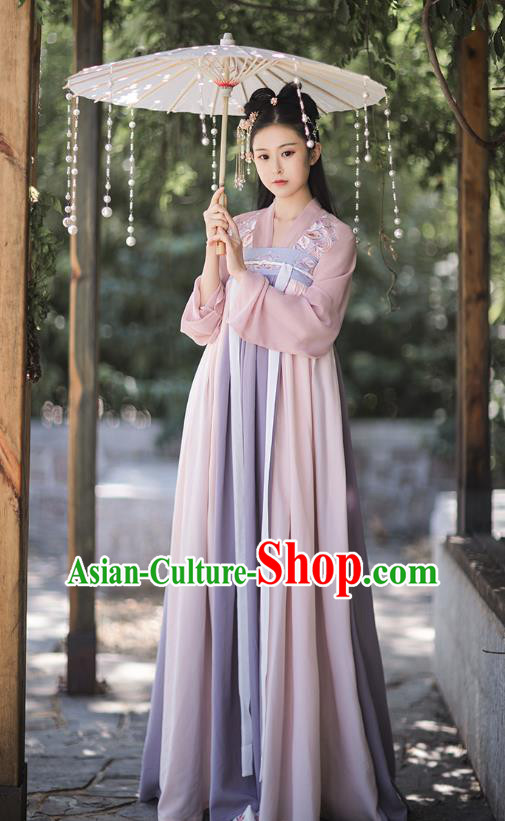 Traditional Chinese Tang Dynasty Costumes Ancient Palace Lady Hanfu Garment Embroidered Blouse and Dress for Women