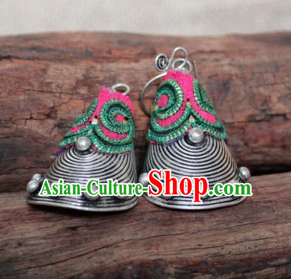 Chinese Handmade Miao Nationality Embroidered Green Earrings Traditional Minority Ethnic Folk Dance Ear Accessories for Women