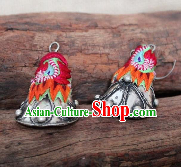 Chinese Handmade Miao Nationality Embroidered Earrings Traditional Minority Ethnic Folk Dance Ear Accessories for Women