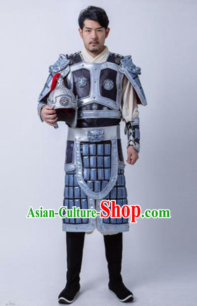 Chinese Traditional Three Kingdoms Period General Armor Costume Drama Ancient Military Officer Zhao Yun Clothing and Helmet for Men