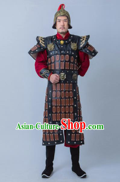 Chinese Traditional Han Dynasty General Armor Costume Drama Ancient Warrior Clothing and Helmet for Men