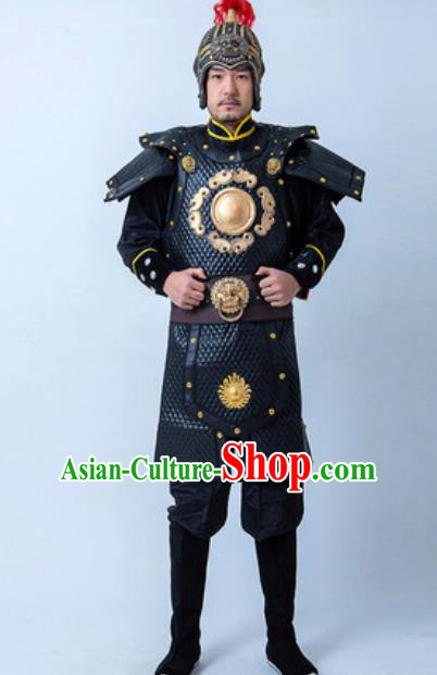 Chinese Traditional Three Kingdoms Period Warrior Armor Costume Drama Ancient General Clothing and Helmet for Men