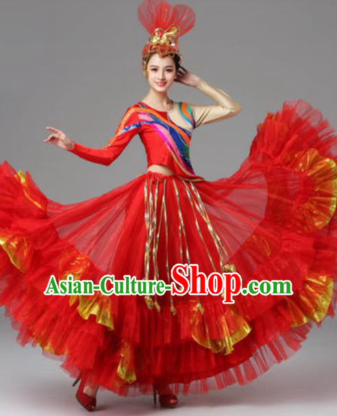 Traditional Chinese Opening Dance Red Dress Modern Dance Stage Performance Costume for Women