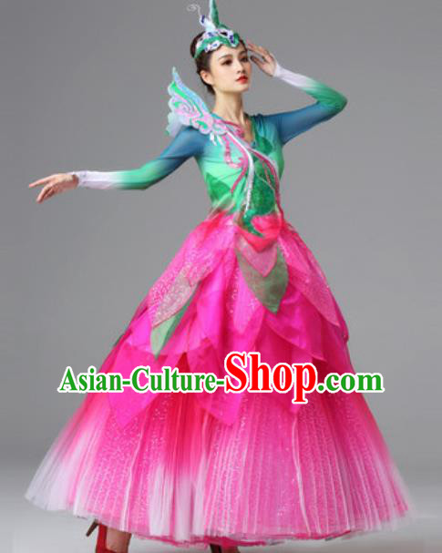 Traditional Chinese Opening Dance Pink Dress Modern Dance Lotus Dance Stage Performance Costume for Women