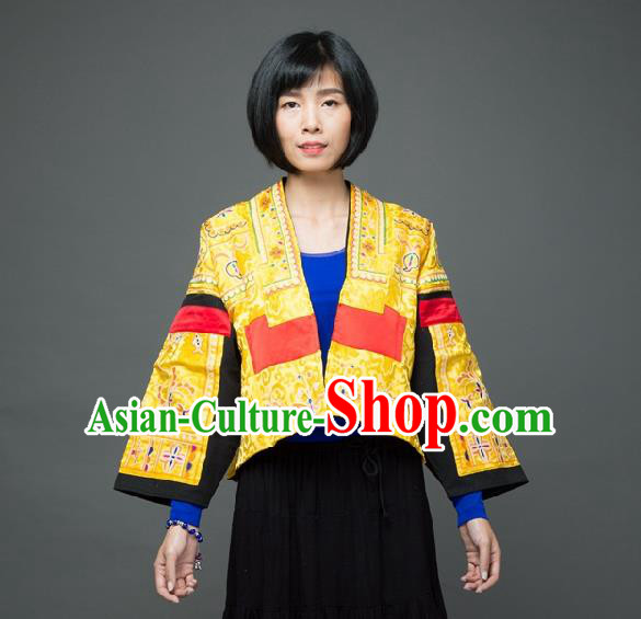 Traditional Chinese Embroidered Yellow Short Overcoat Dress National Costume Tang Suit Upper Outer Garment for Women