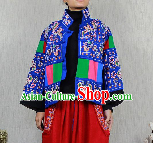 Traditional Chinese Embroidered Blue Short Coat National Costume Tang Suit Plated Buttons Upper Outer Garment for Women