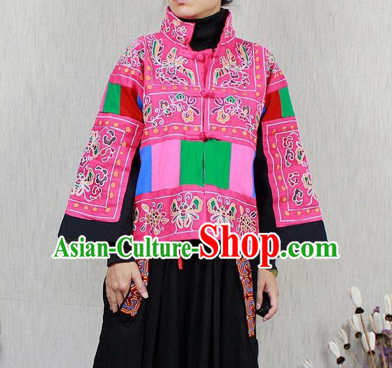 Traditional Chinese Embroidered Rosy Short Coat National Costume Tang Suit Plated Buttons Upper Outer Garment for Women